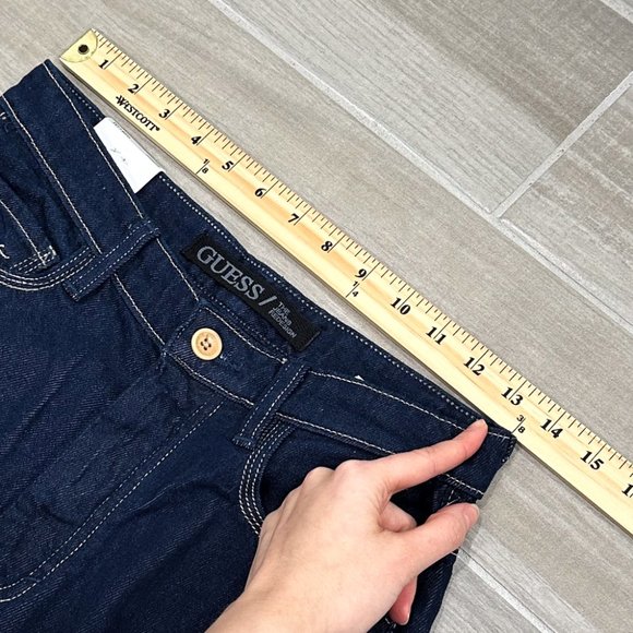 Guess 80's Straight High Rise Jeans in Refined Rinse Dark Indigo Wash Denim - Picture 12 of 16